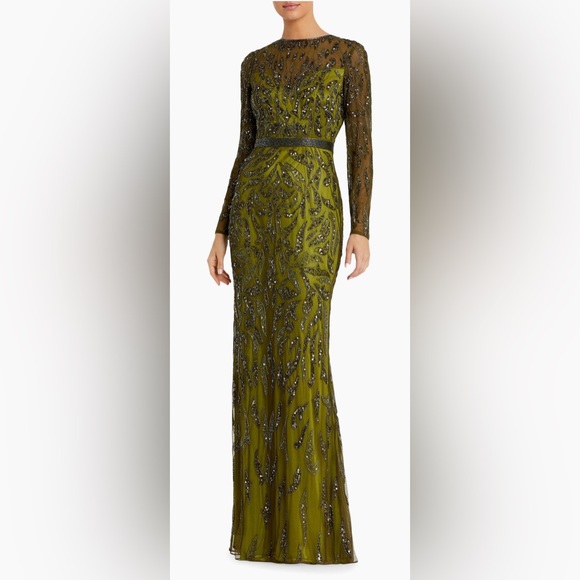 MAC DUGGAL 5124 Olive Green Long Sleeve Beaded Evening Gown Size 8 NWT $598 - Picture 1 of 9